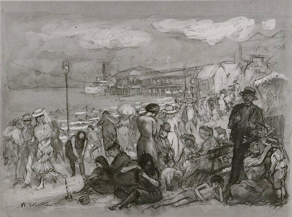 Afternoon at Coney Island, William James Glackens (American, Philadelphia, Pennsylvania 1870–1938 Westport, Connecticut), Chalk, watercolor, and gouache on paper, American