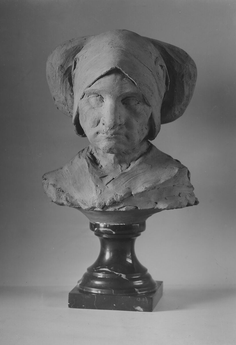 Breton Peasant Woman, Aimé-Jules Dalou (French, Paris 1838–1902 Paris), Terracotta; socle: red marble, French, Paris 