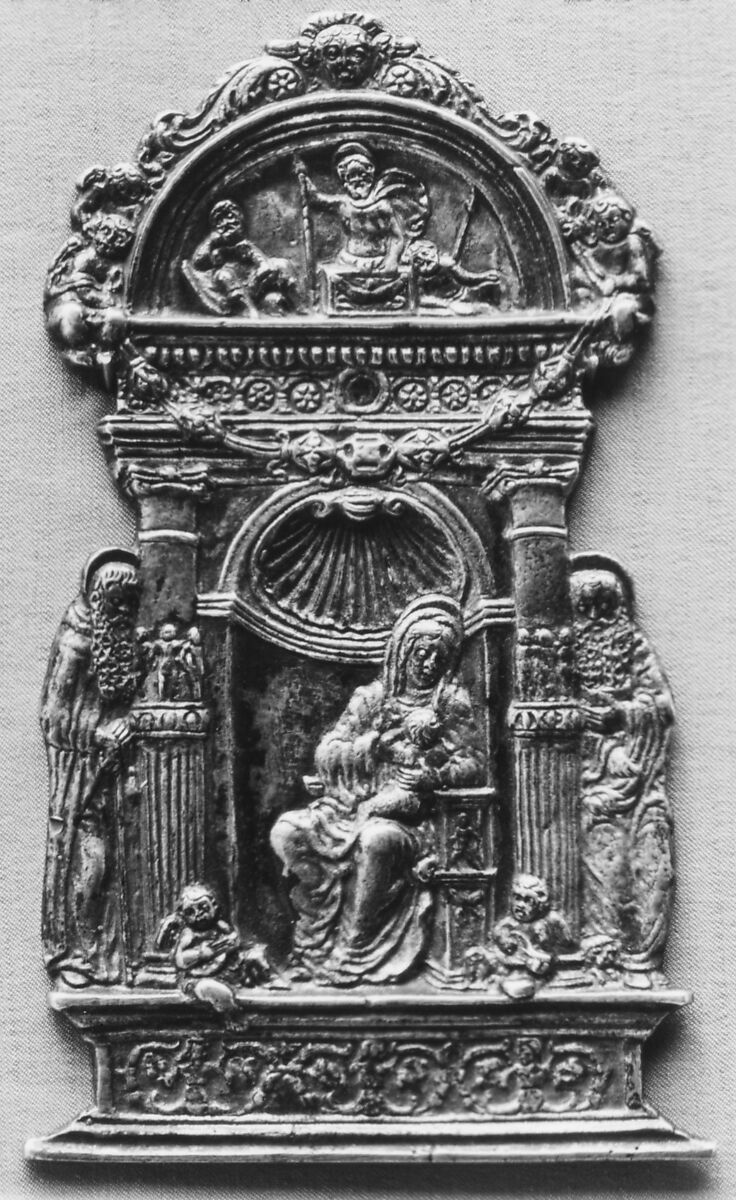 Virgin and Child Enthroned with Saints Anthony Abbot and Jerome, Moderno (Galeazzo Mondella) (Italian, Verona 1467–1528 Verona), Partially gilt silver, Italian, Verona 