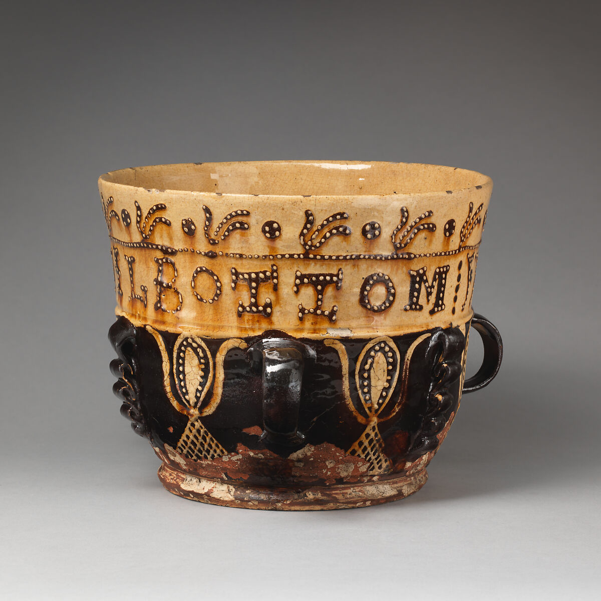 Posset pot, Lead-glazed earthenware, British, Staffordshire