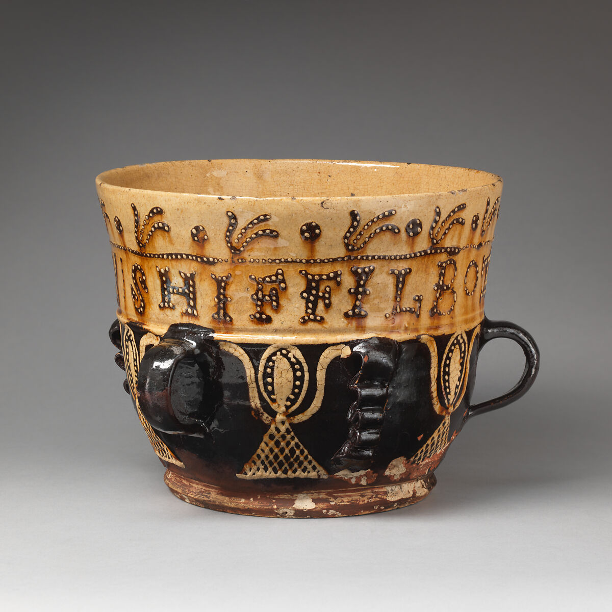 Posset pot, Lead-glazed earthenware, British, Staffordshire