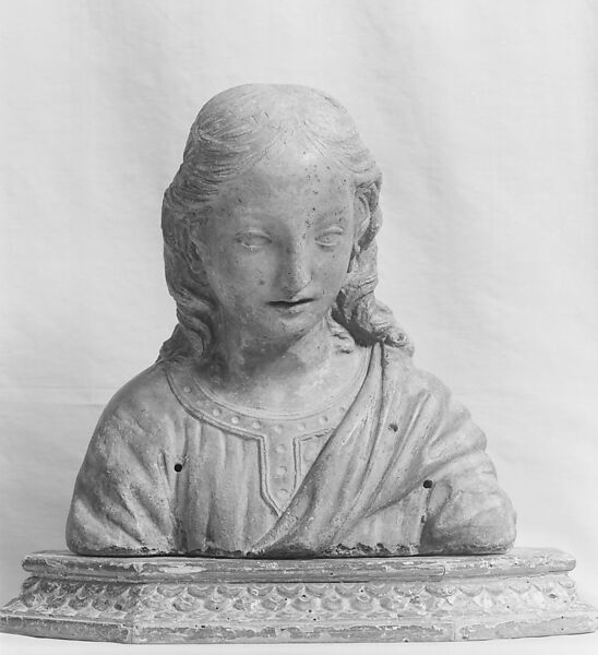 Renaissance-style bust of the boy Christ, Stucco, remains of polychromy; base: carved and gilt wood, Italian, Florence 