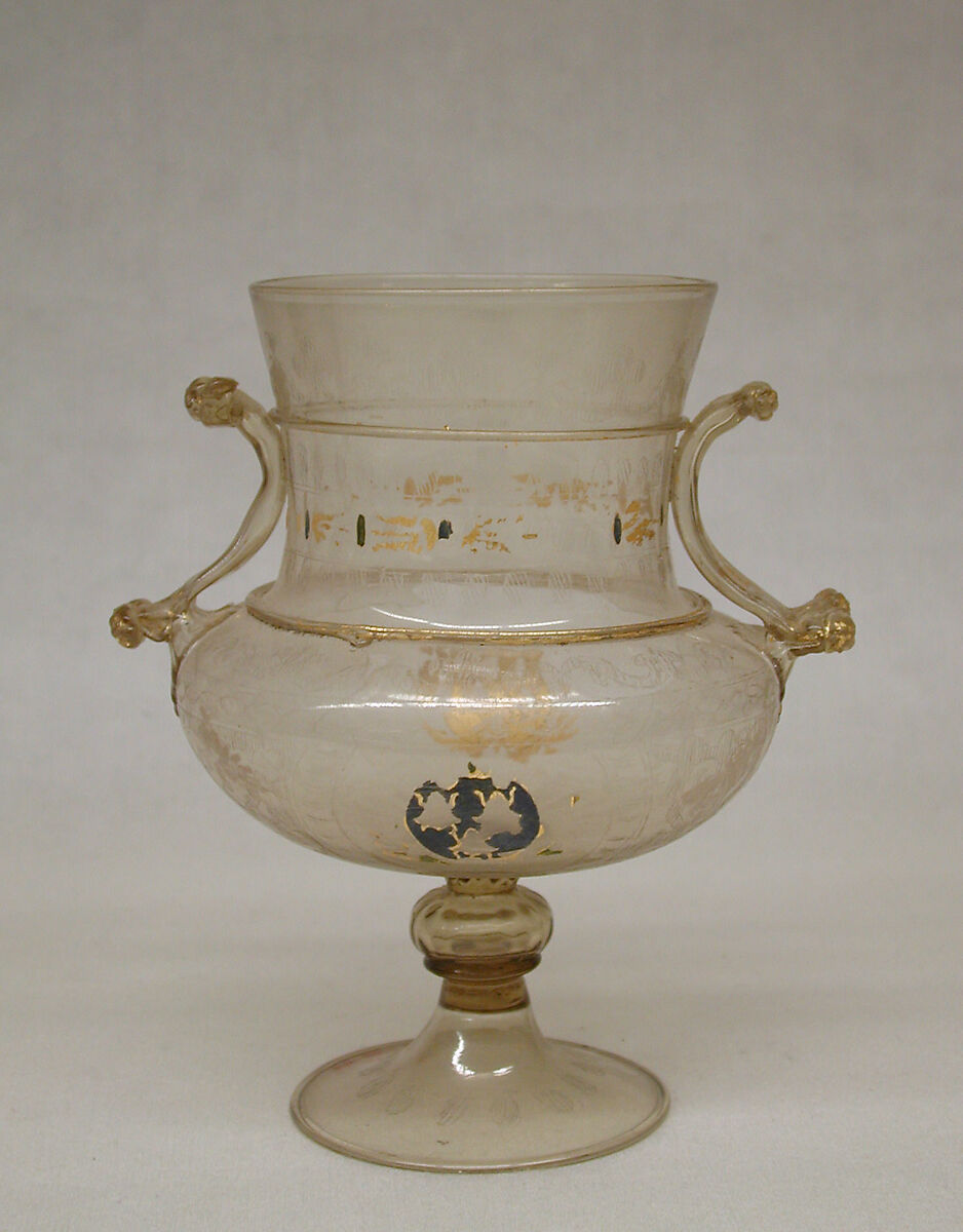 Goblet with cover, Glass, "cold-paint," gilding, Austrian, Hall