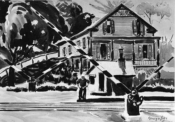 Railroad Crossing, The Berkshires, George Luks (American, Williamsport, Pennsylvania 1866–1933 New York), Watercolor and pencil on paper, American