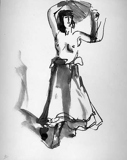 Semi-nude Female with Fan, Robert Henri (American, Cincinnati, Ohio 1865–1929 New York), Brush and ink on paper, American 