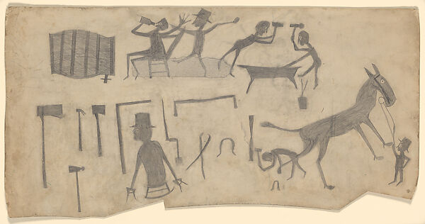 Blacksmith Shop, Bill Traylor (American, Benton, Alabama ca. 1853–1949 Montgomery, Alabama), Pencil on cardboard, American