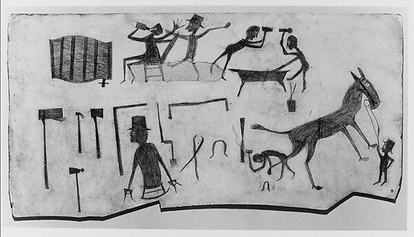 Blacksmith Shop, Bill Traylor (American, Benton, Alabama 1853/54–1949 Montgomery, Alabama), Pencil on cardboard, American 