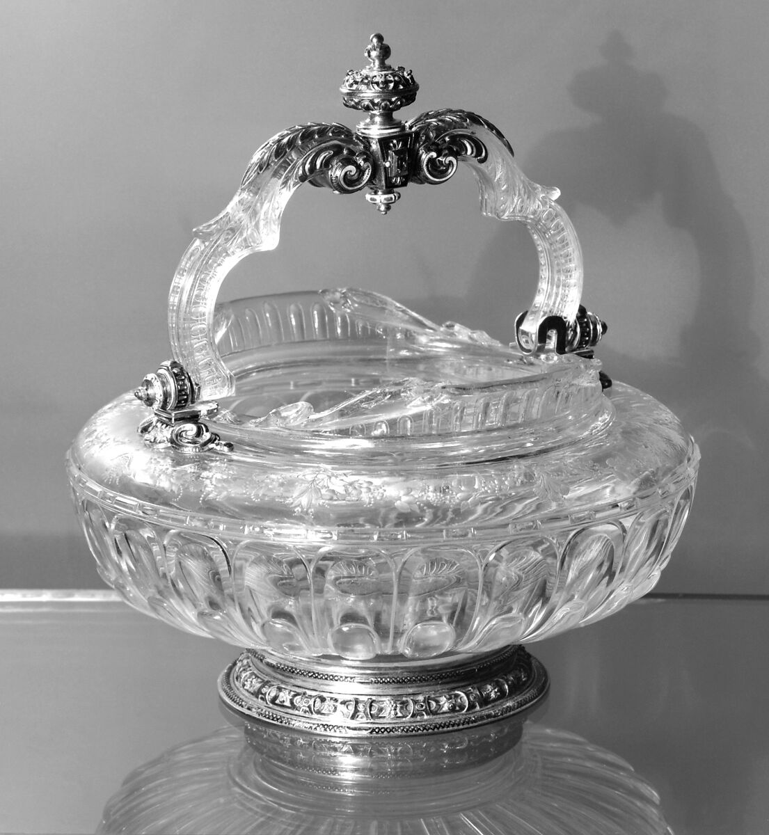 Holy-water stoup, Handle and mounts made by Alfred André (French, 1839–1919), Rock crystal, gold, enamel, French