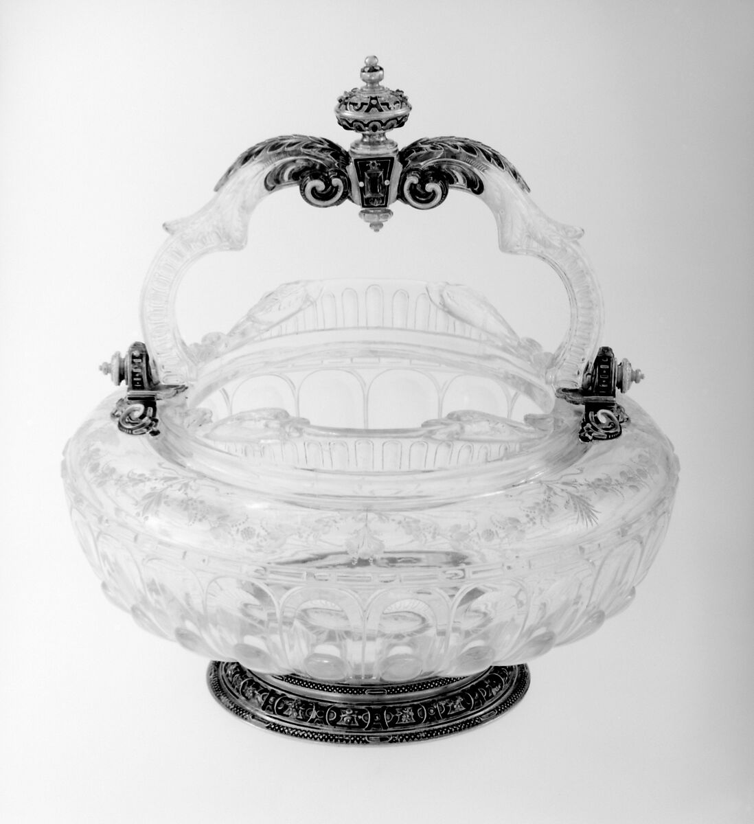 Holy-water stoup, Handle and mounts made by Alfred André (French, 1839–1919), Rock crystal, gold, enamel, French