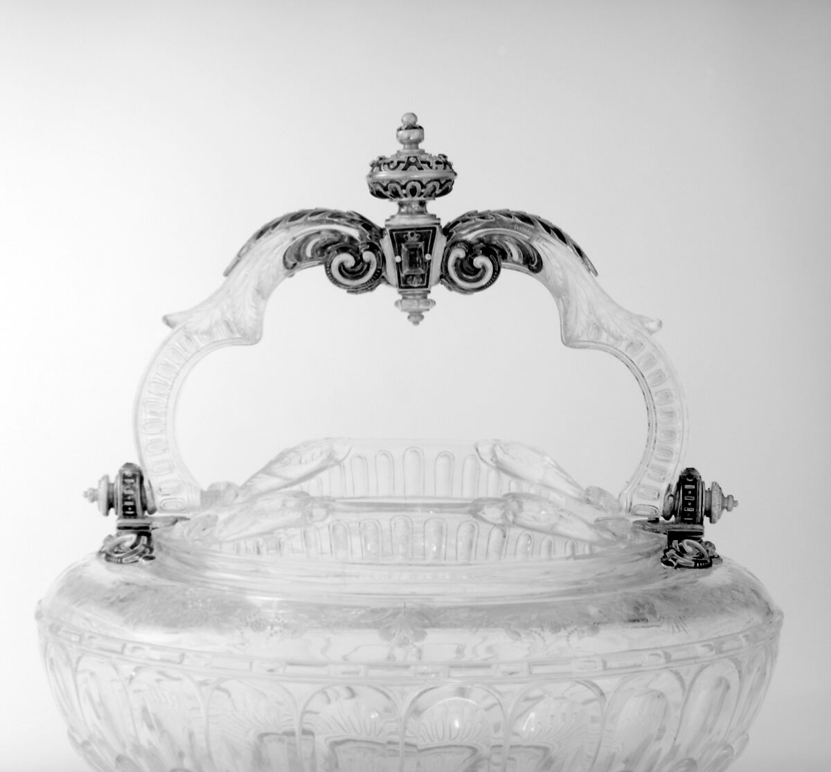 Holy-water stoup, Handle and mounts made by Alfred André (French, 1839–1919), Rock crystal, gold, enamel, French