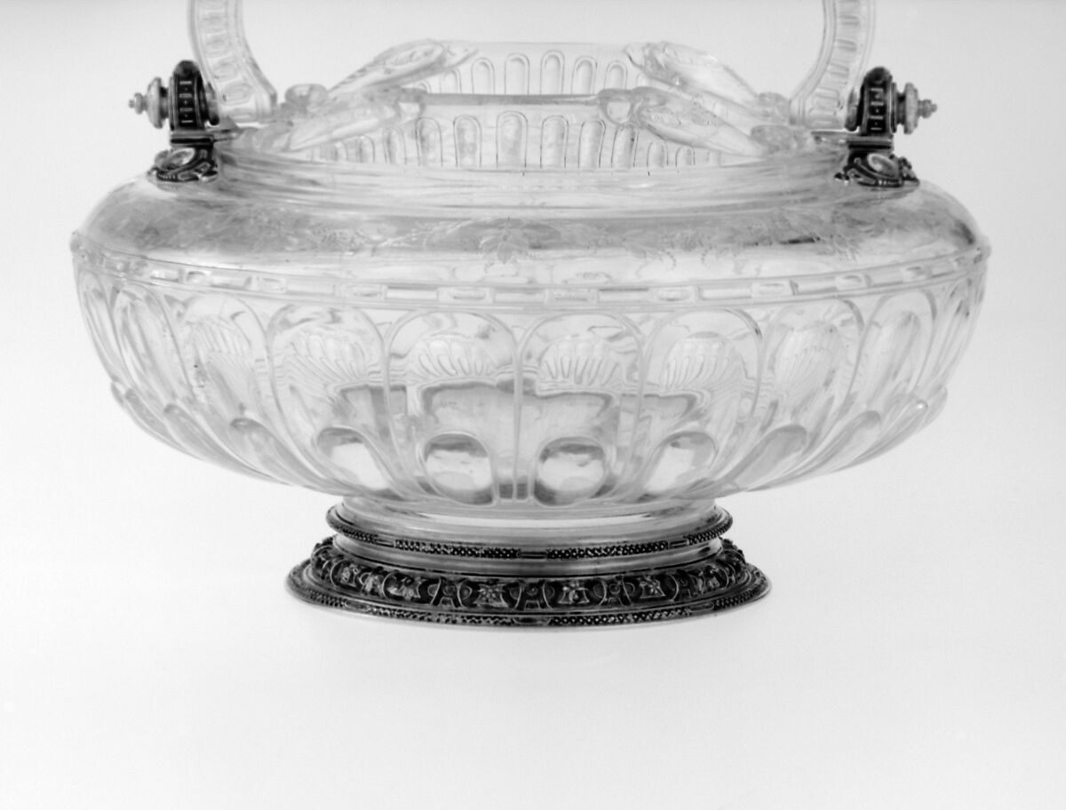 Holy-water stoup, Handle and mounts made by Alfred André (French, 1839–1919), Rock crystal, gold, enamel, French