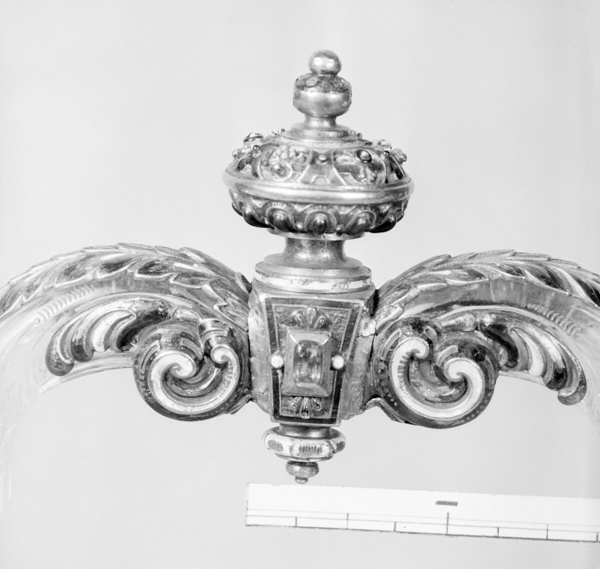 Holy-water stoup, Handle and mounts made by Alfred André (French, 1839–1919), Rock crystal, gold, enamel, French