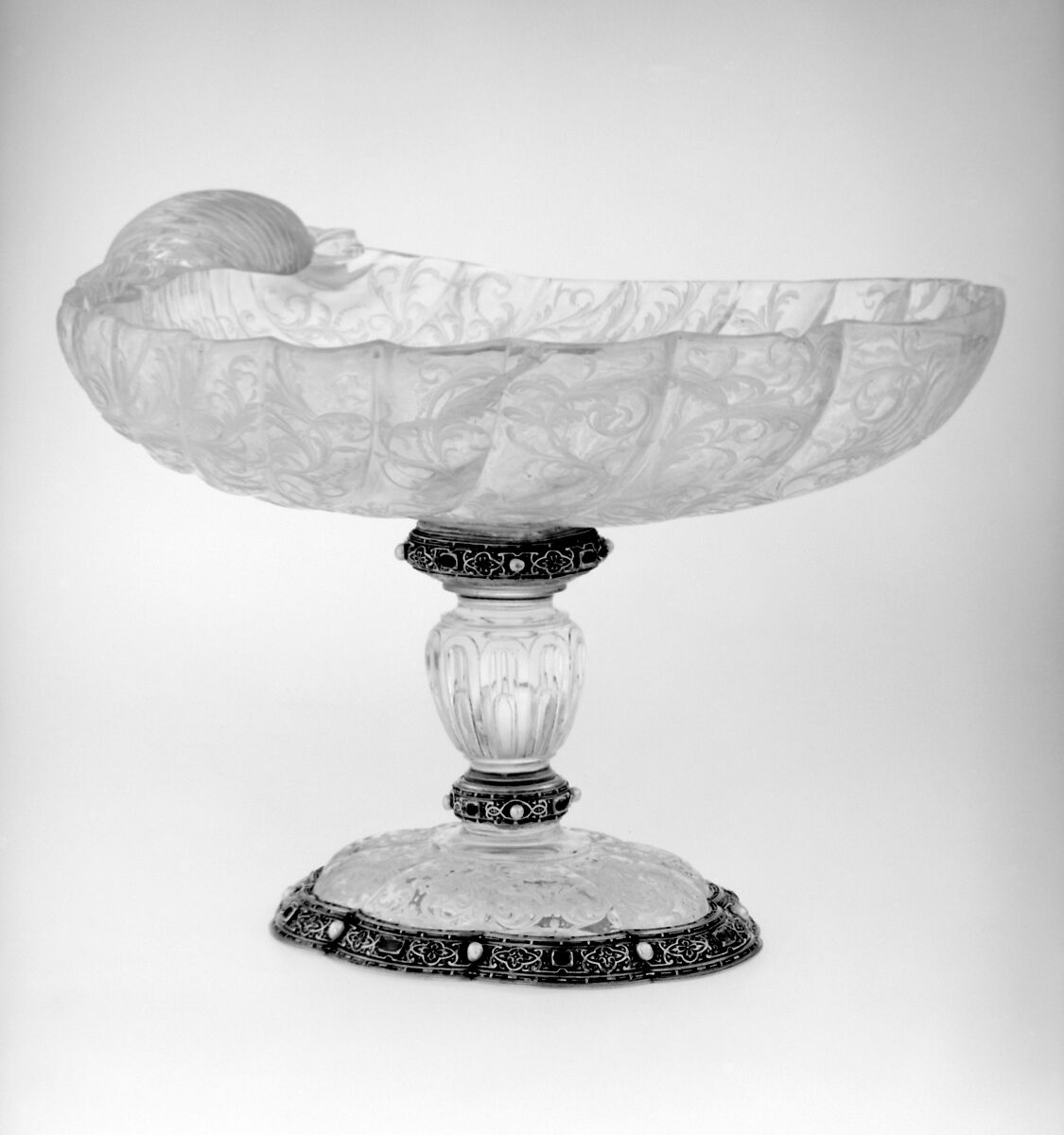 Tazza, Mounts after a design by Reinhold Vasters (German, Erkelenz 1827–1909 Aachen), Rock crystal, gold, enamel, rubies, sapphires, pearls, Italian, Milan