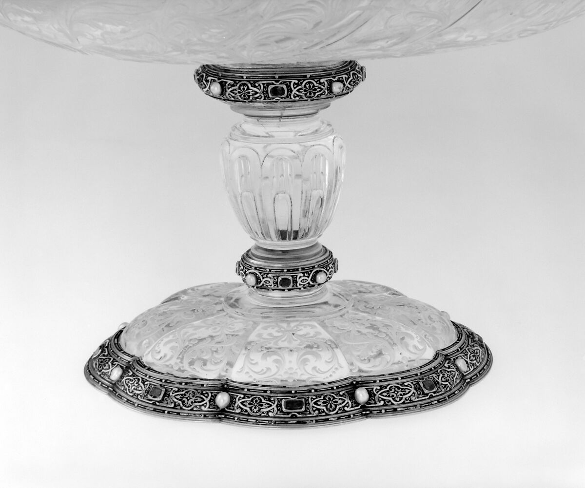 Tazza, Mounts after a design by Reinhold Vasters (German, Erkelenz 1827–1909 Aachen), Rock crystal, gold, enamel, rubies, sapphires, pearls, Italian, Milan