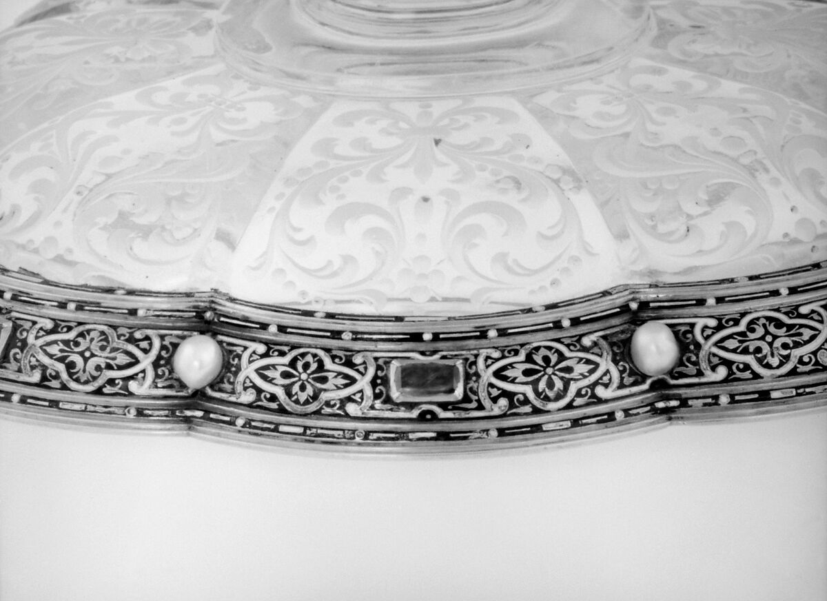 Tazza, Mounts after a design by Reinhold Vasters (German, Erkelenz 1827–1909 Aachen), Rock crystal, gold, enamel, rubies, sapphires, pearls, Italian, Milan