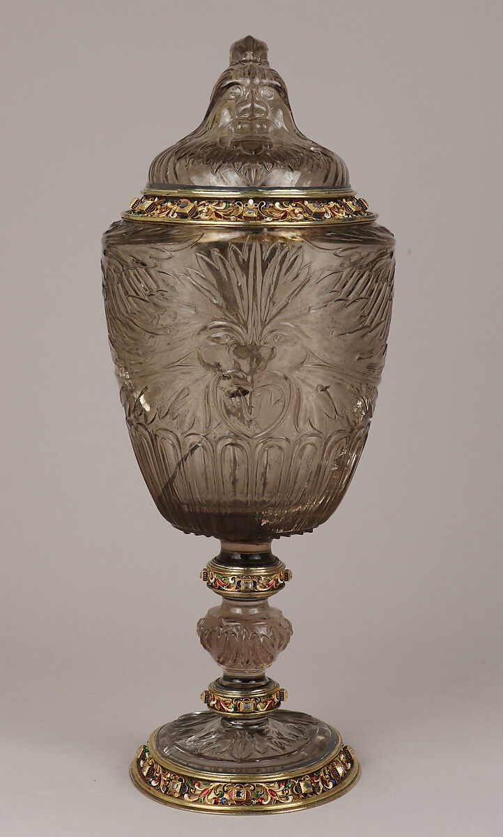 Ewer with cover, After a design by Reinhold Vasters (German, Erkelenz 1827–1909 Aachen), Rock crystal, silver gilt, enamel, diamonds, probably French