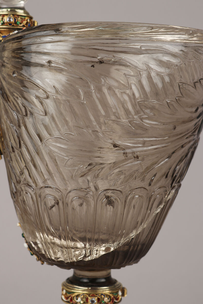 Ewer with cover, After a design by Reinhold Vasters (German, Erkelenz 1827–1909 Aachen), Rock crystal, silver gilt, enamel, diamonds, probably French