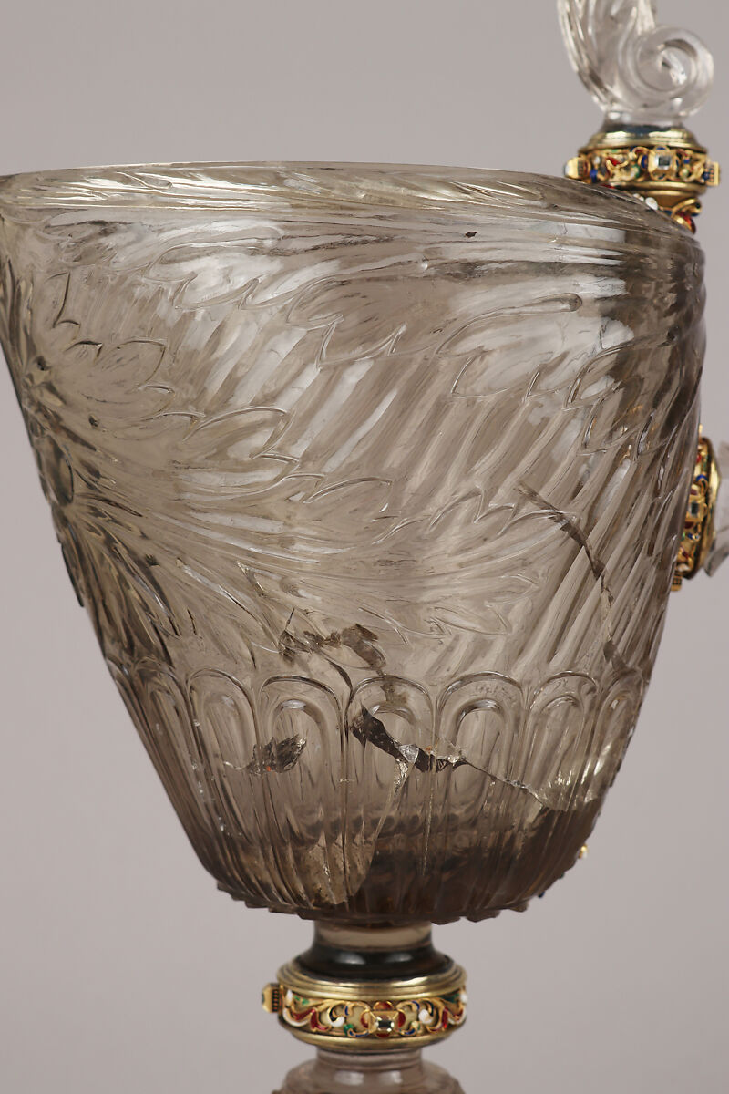 Ewer with cover, After a design by Reinhold Vasters (German, Erkelenz 1827–1909 Aachen), Rock crystal, silver gilt, enamel, diamonds, probably French