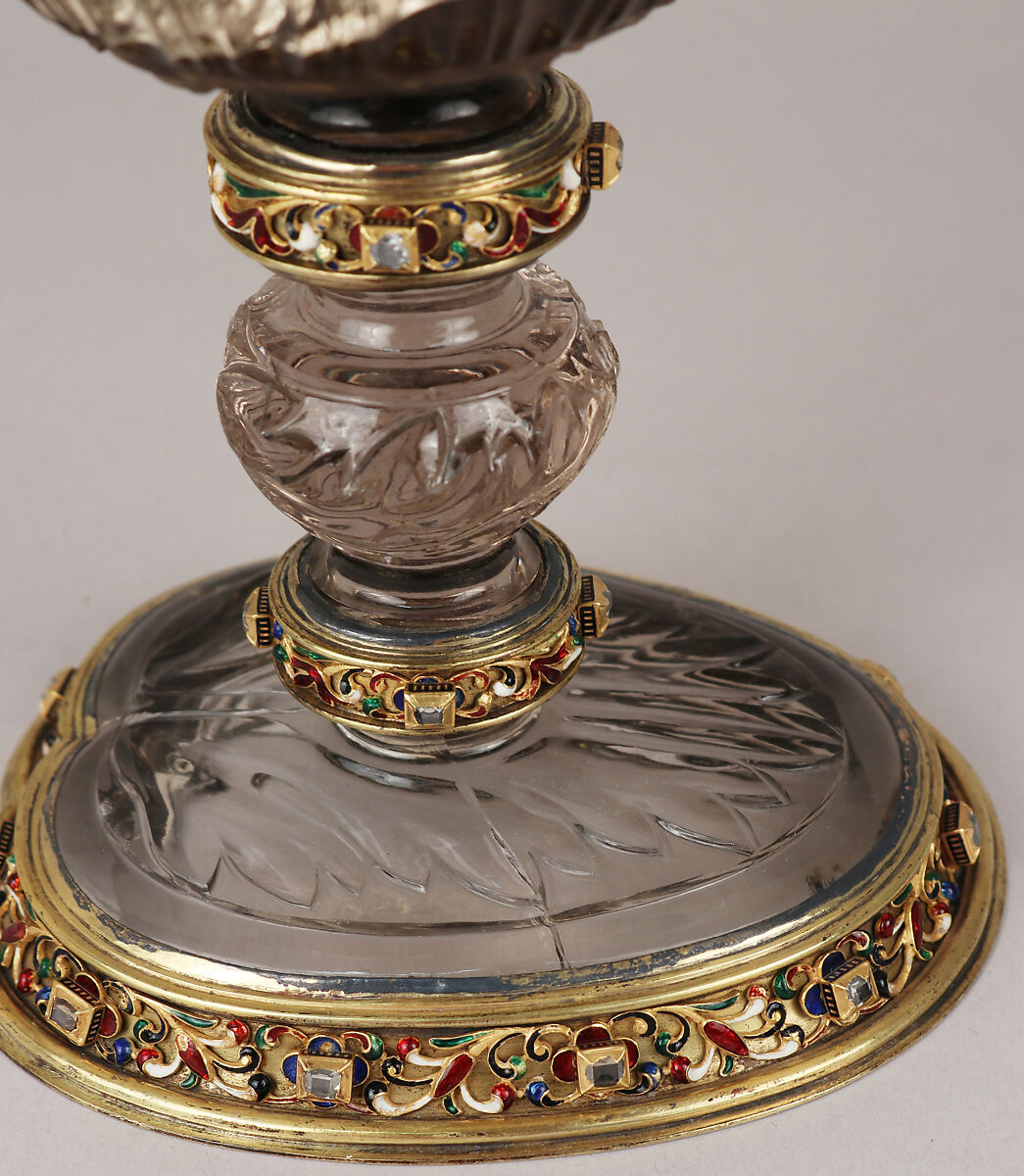 Ewer with cover, After a design by Reinhold Vasters (German, Erkelenz 1827–1909 Aachen), Rock crystal, silver gilt, enamel, diamonds, probably French