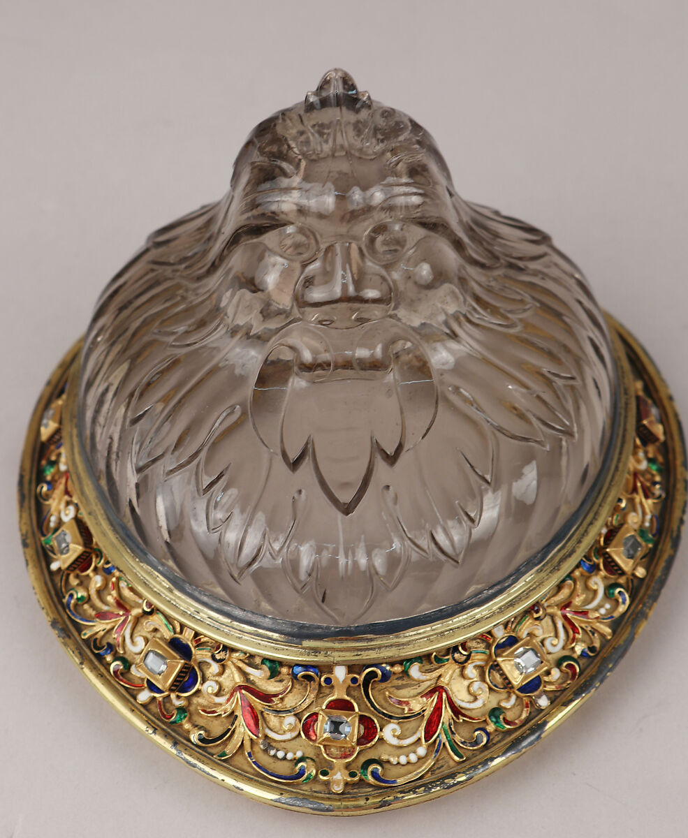 Ewer with cover, After a design by Reinhold Vasters (German, Erkelenz 1827–1909 Aachen), Rock crystal, silver gilt, enamel, diamonds, probably French