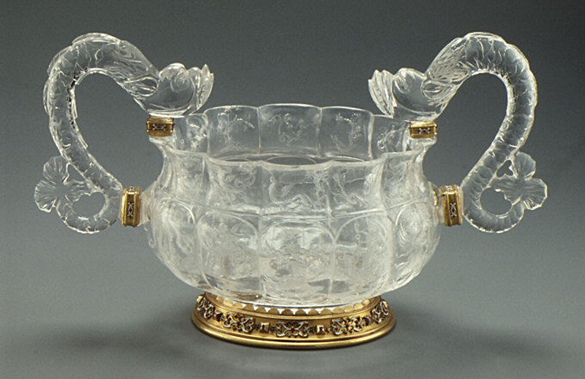 Bowl, Rock crystal, silver gilt, rubies, Italian, probably Milan