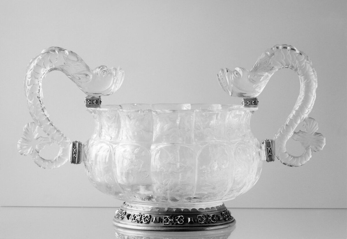 Bowl, Rock crystal, silver gilt, rubies, Italian, probably Milan
