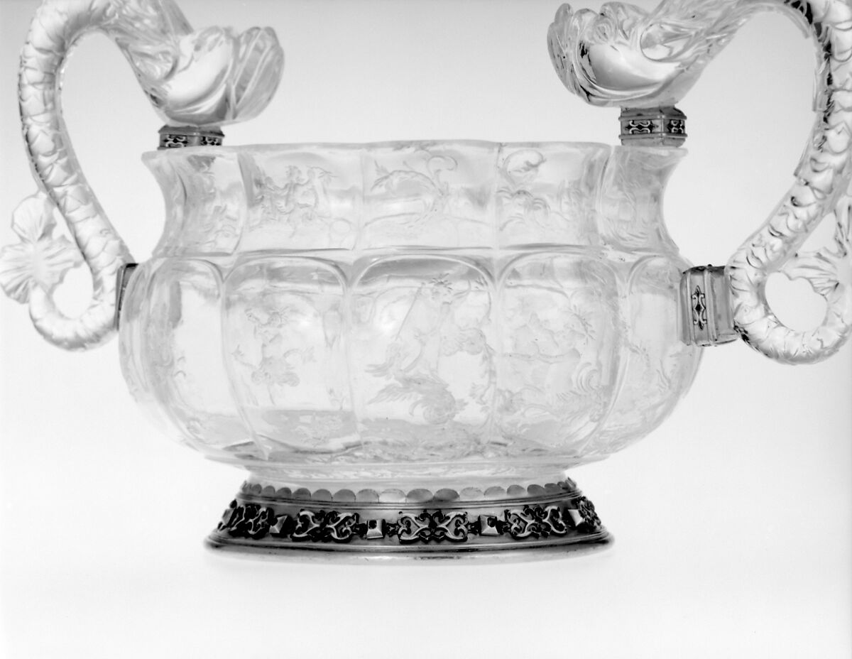 Bowl, Rock crystal, silver gilt, rubies, Italian, probably Milan