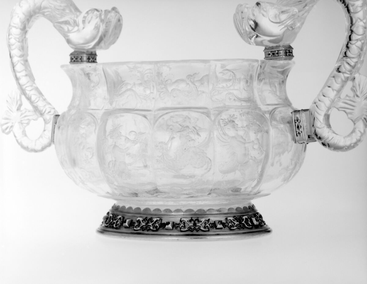 Bowl, Rock crystal, silver gilt, rubies, Italian, probably Milan