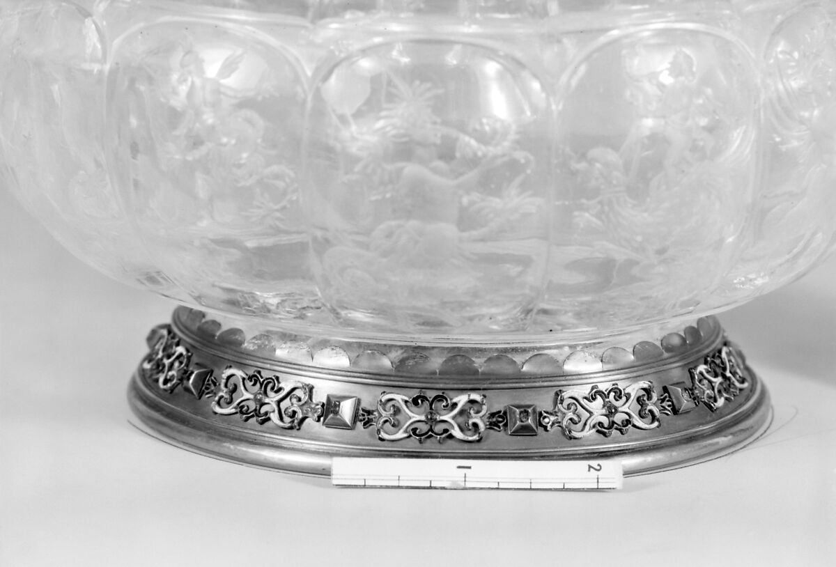 Bowl, Rock crystal, silver gilt, rubies, Italian, probably Milan