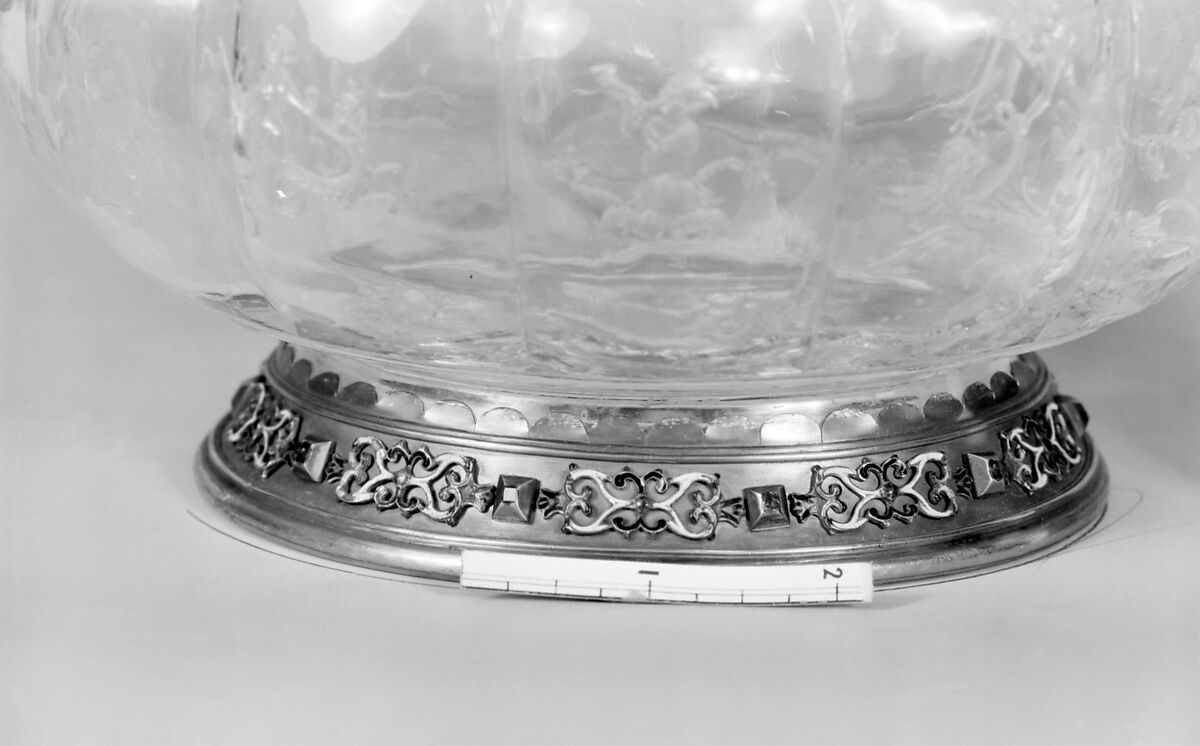 Bowl, Rock crystal, silver gilt, rubies, Italian, probably Milan