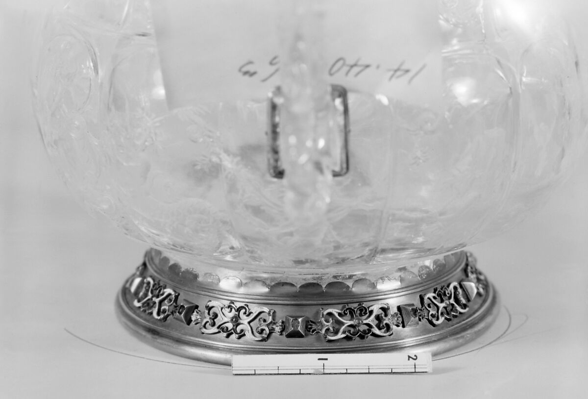 Bowl, Rock crystal, silver gilt, rubies, Italian, probably Milan
