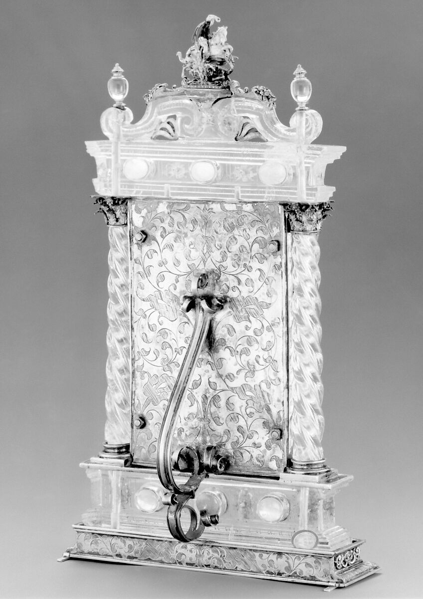 Adoration of the Magi, St. George and the dragon group based on a design by Reinhold Vasters (German, Erkelenz 1827–1909 Aachen), Rock crystal, silver gilt, verre eglomisé, enamel, rubies, Italian, Milan