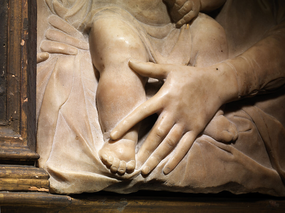 Madonna and Child with Angels, Antonio Rossellino (Italian, Settignano 1427–ca. 1479 Florence), Marble with gilt details on halo and dress, Italian, Florence
