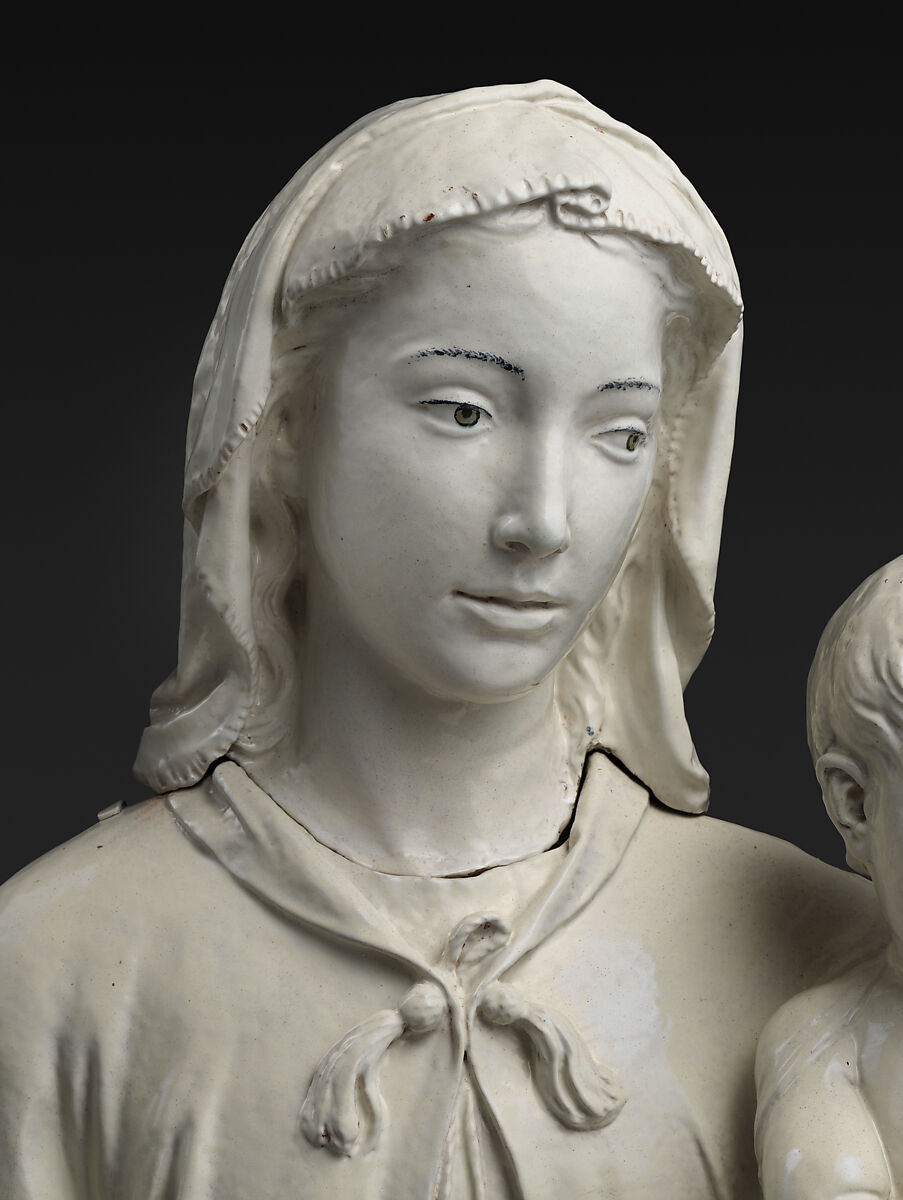 Madonna and Child with Scroll, Luca della Robbia (Italian, 1399/1400–1482 Florence), Glazed terracotta, Italian, Florence
