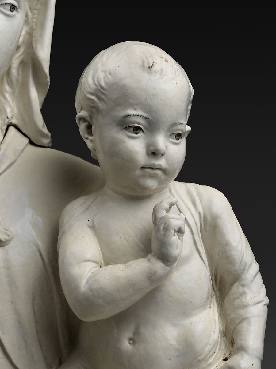 Madonna and Child with Scroll, Luca della Robbia (Italian, 1399/1400–1482 Florence), Glazed terracotta, Italian, Florence
