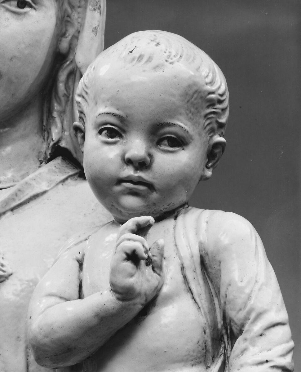 Madonna and Child with Scroll, Luca della Robbia (Italian, 1399/1400–1482 Florence), Glazed terracotta, Italian, Florence