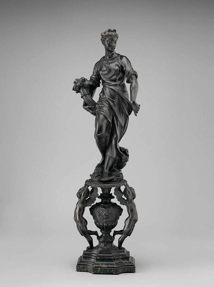 Andiron with figure of Ceres (allegory of Peace) (one of a pair), After a model by Girolamo Campagna (Italian, Verona 1549–1625 Venice), Bronze, Italian, Venice 