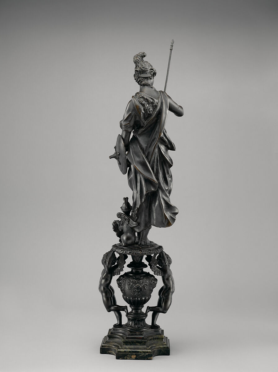 Andiron with figure of Minerva (allegory of War) (one of a pair), After a model by Girolamo Campagna (Italian, Verona 1549–1625 Venice), Bronze, Italian, Venice