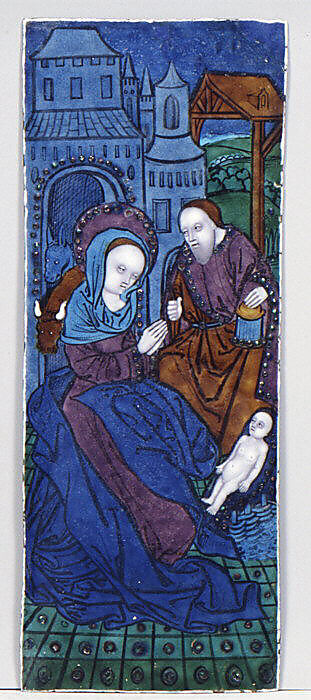 The Nativity and Circumcision of Christ, Workshop of the Master of the High Foreheads, Painted enamel on copper, partly gilded, French, Limoges