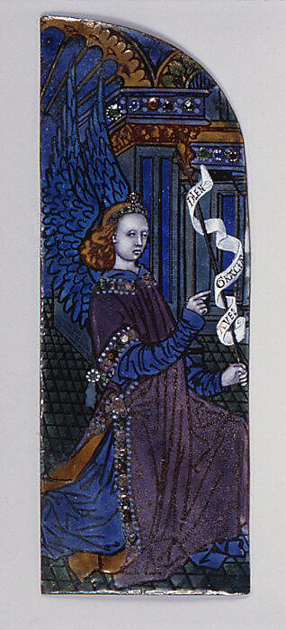 The Annunciation, Nardon Pénicaud (French, 1470–1542/43), Painted enamel on copper, partly gilt, French, Limoges