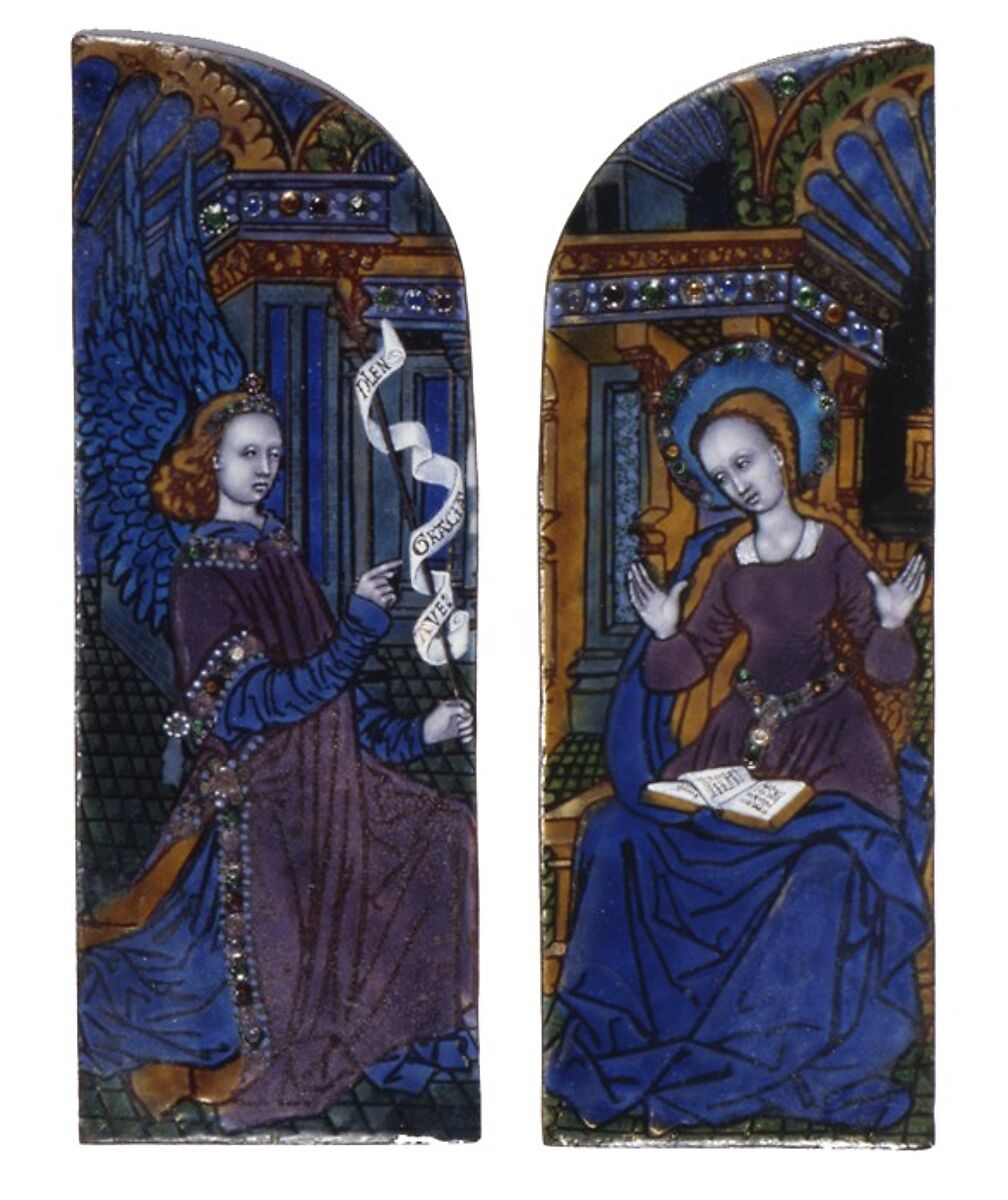 The Annunciation, Nardon Pénicaud (French, 1470–1542/43), Painted enamel on copper, partly gilt, French, Limoges 