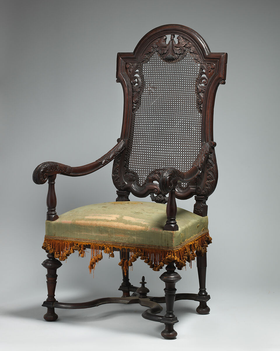 Armchair (one of a pair), Walnut, cane, British