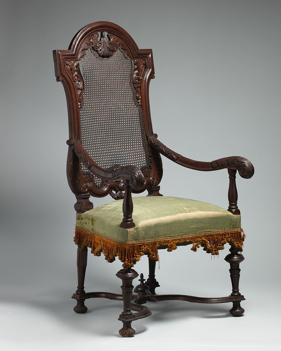 Armchair (one of a pair), Walnut, cane, British