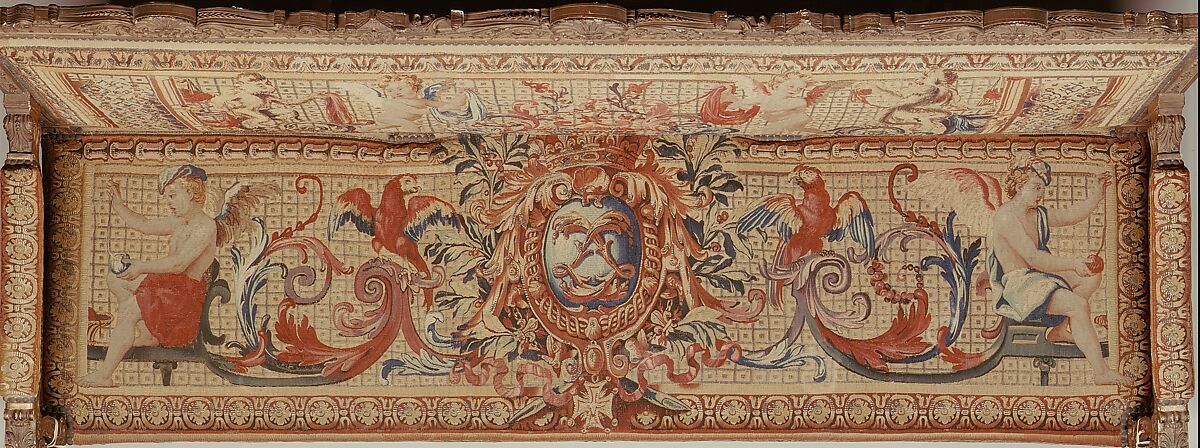 Fragments of a Lower Border, Tapestry designed 1684–86 by Jean Lemoine de Lorrain (1638–1713), Silk, wool and metal thread; modern frame carved and gilded wood., French