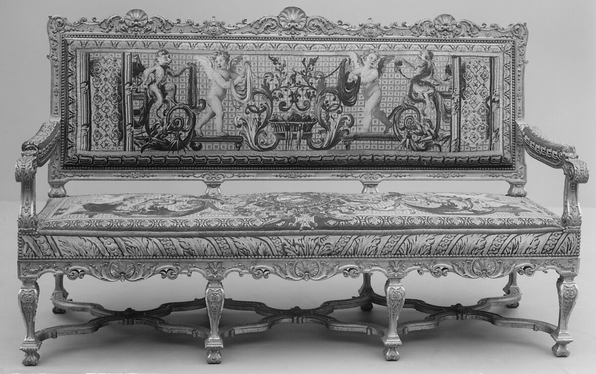 Fragments of a Lower Border, Tapestry designed 1684–86 by Jean Lemoine de Lorrain (1638–1713), Silk, wool and metal thread; modern frame carved and gilded wood., French