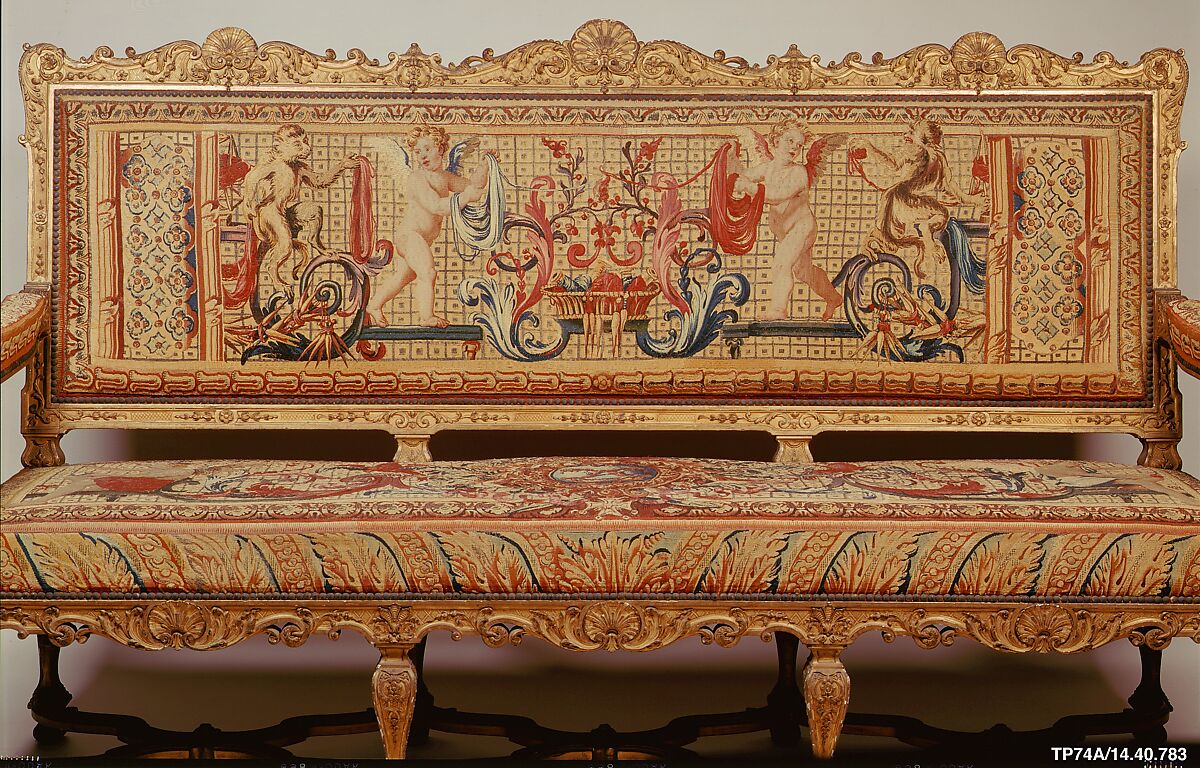 Fragments of a Lower Border, Tapestry designed 1684–86 by Jean Lemoine de Lorrain (1638–1713), Silk, wool and metal thread; modern frame carved and gilded wood., French