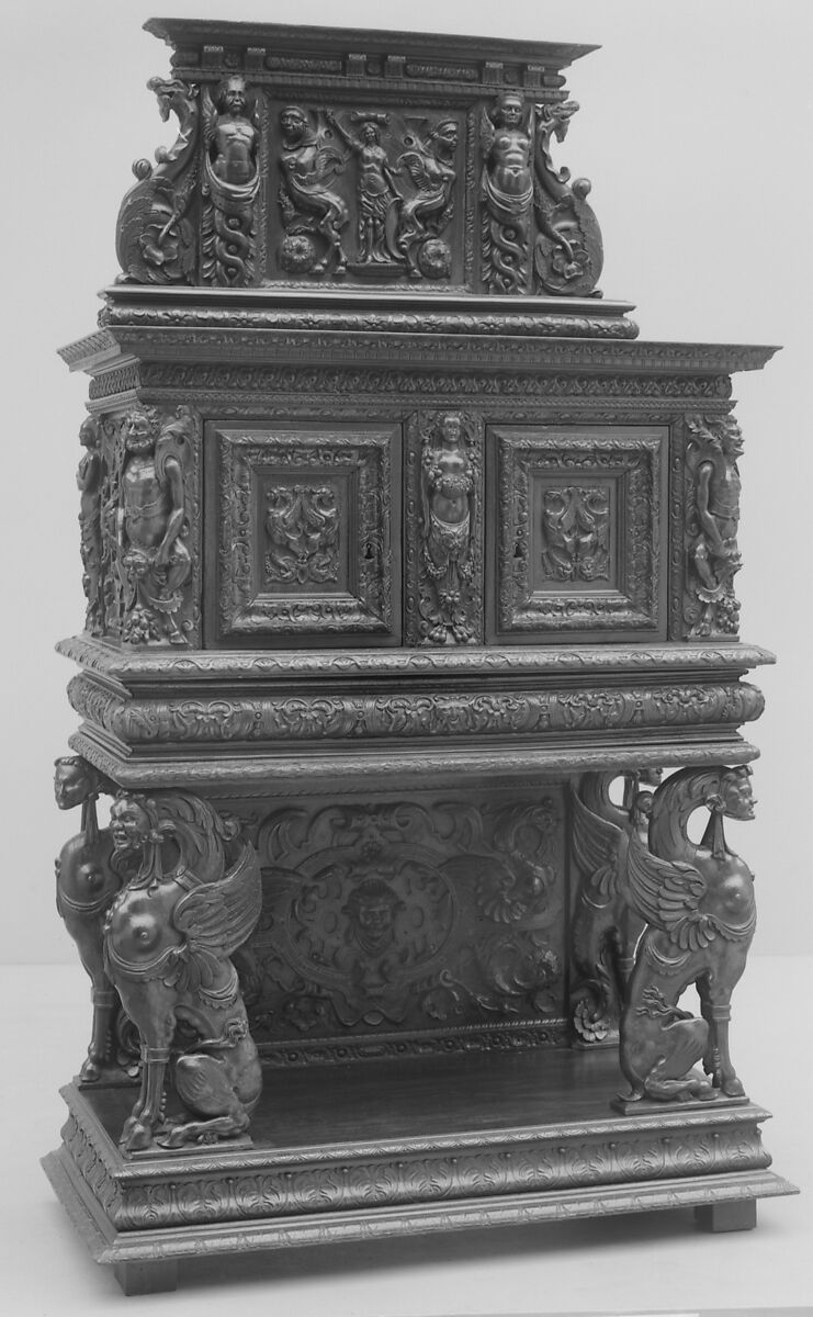 Cabinet, Style of Hugues Sambin (French, Gray ca. 1520–1601 Dijon), Walnut, possibly French 
