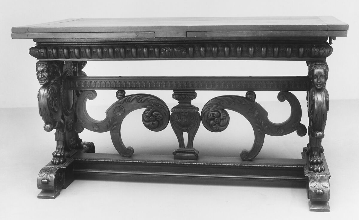 Draw-top table, School of Hugues Sambin (French, Gray ca. 1520–1601 Dijon), Walnut, French 