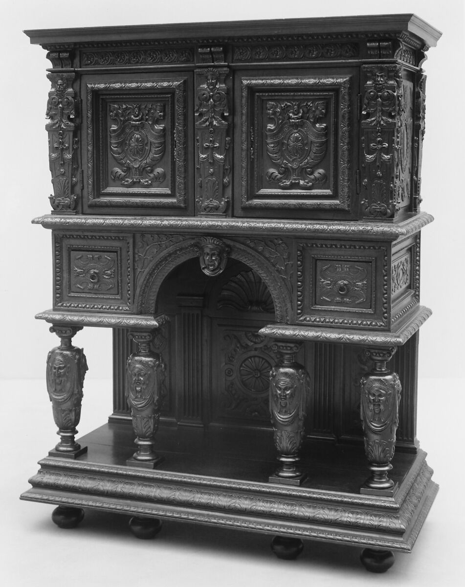 Cabinet, Style of Hugues Sambin (French, Gray ca. 1520–1601 Dijon), Walnut, French 
