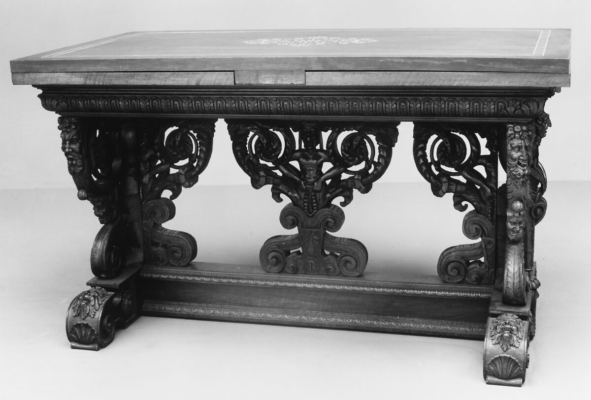 Draw-top table, Adapted from a design by Jacques Androuet Du Cerceau (French, Paris 1510/12–1585 Annecy), Walnut, kingwood, ivory, French 